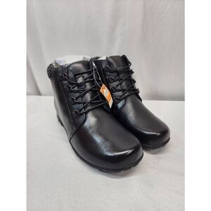 Propet Womens Delaney Zip Lace Up Leather Ankle Boots Black Size 8